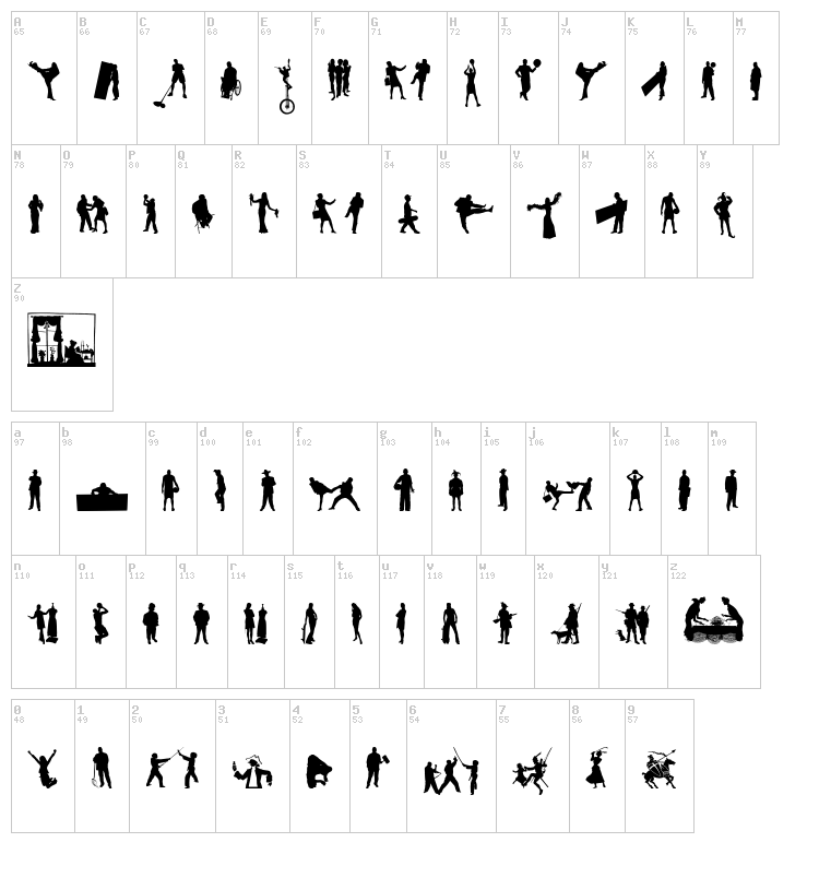 Human Silhouettes Free Eight font map